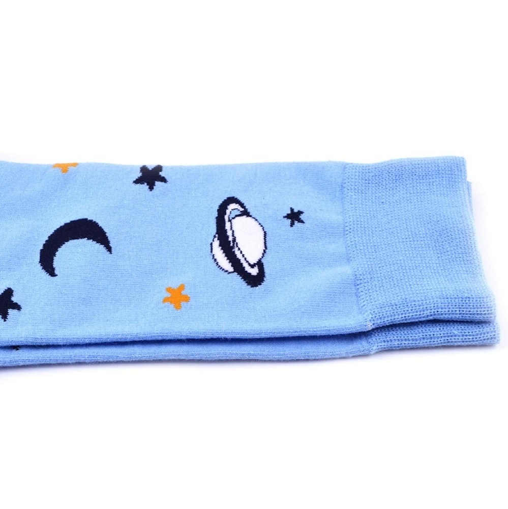 Mens Novelty Space Planets Cotton Crew Socks Blue - Picture 3 of 5